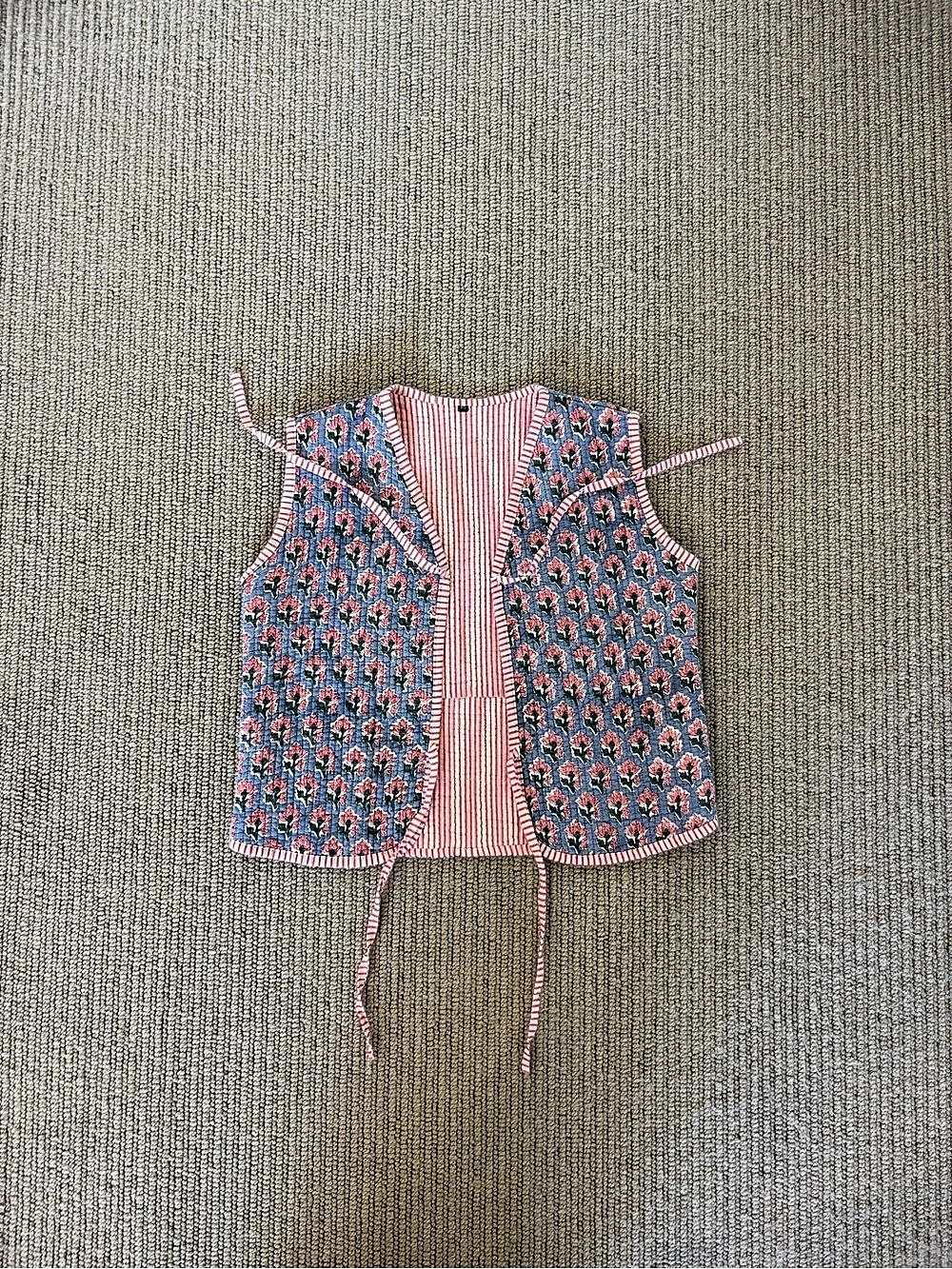 Floral Quilted Vest in Blue & Pink Like New